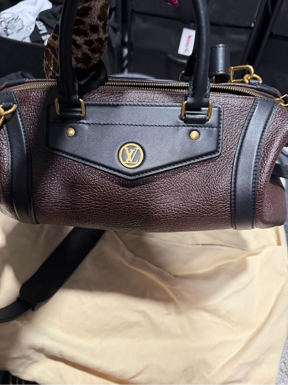 Like new  Louis Vuitton Biker MM bag Brown and Black Pebbled Leather Satchel